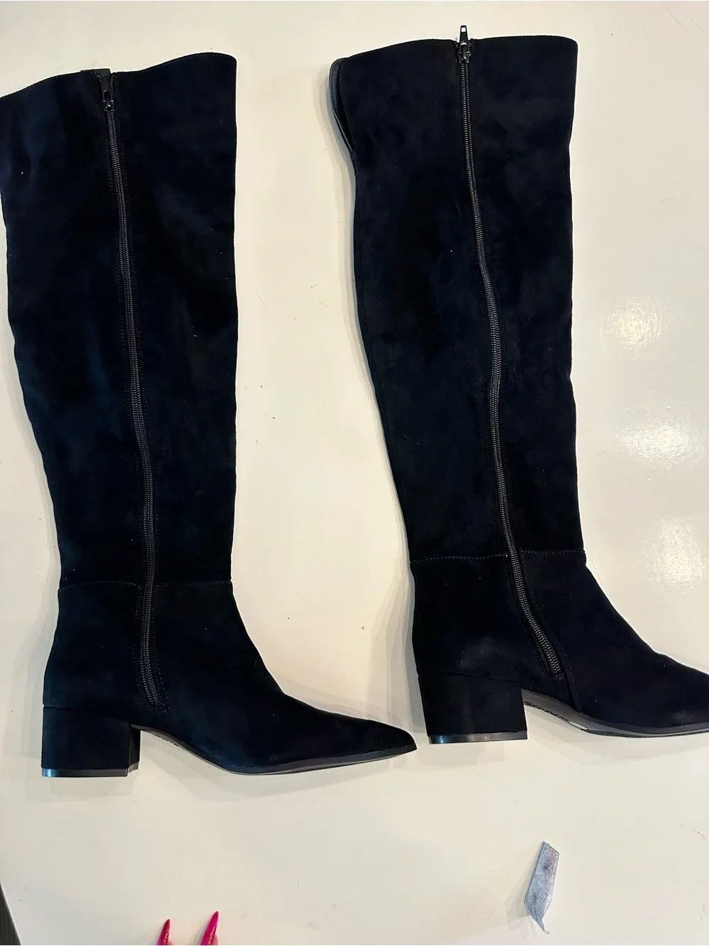 On 34th MACYS Black Suede Knee-High Block Heel Boots - Women Size 6.5 M